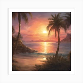 Sunset With Palm Tree Art Print