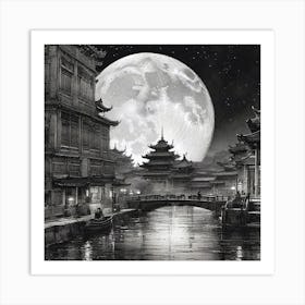 Moonlight Over Chinese City Art Print