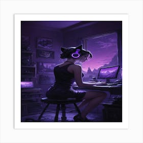 Default A Woman With Kitty Headphones And Heavy Make Up Sittin 2 Art Print