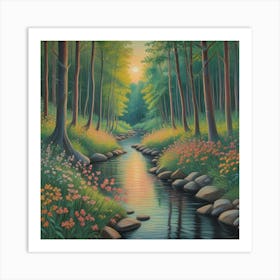 Sunset Serenity Blossoms By The Tranquil Stream (6) Art Print