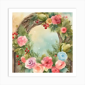 Watercolor Christmas Wreath Art Print