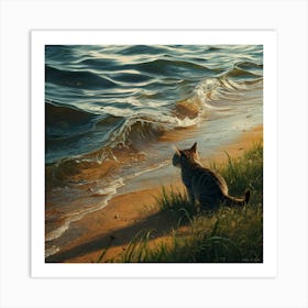 Cat On The Beach 1 Art Print