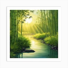 A Stream In A Bamboo Forest At Sun Rise Square Composition 261 Art Print