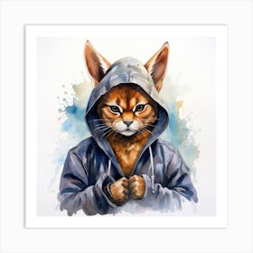 Watercolour Cartoon Caracal In A Hoodie 3 Art Print