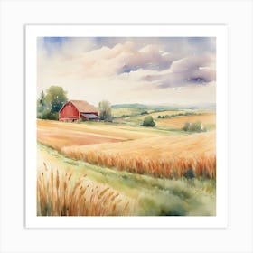 Watercolor Of A Wheat Field Art Print