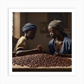 Two Women Preparing Coffee Beans 1 Art Print