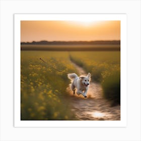 Dog Running In The Field Art Print