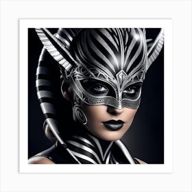 Black And White Woman With A Mask 1 Art Print