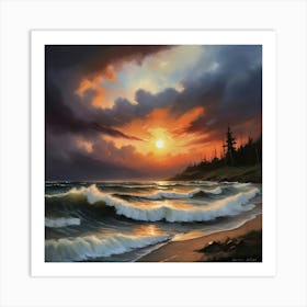 Sunset At The Beach Paintings Art Print 6 Art Print