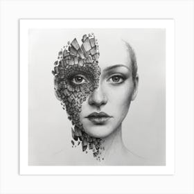 Shattered pieces of a woman's face Art Print