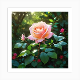 Pink Rose In The Garden #1 Art Print