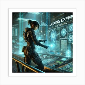 A Sci Fi Scene Illustrating Hacking Expertise, F Art Print