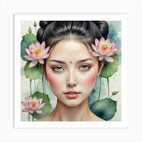 Chinese Girl With Lotus Art Print