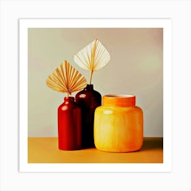 Free photo close up arrangement of modern vases Art Print