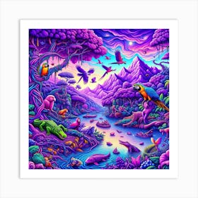 Purple Wildlife Paradise Art Print
