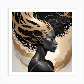 Woman In Gold And Black Art Print