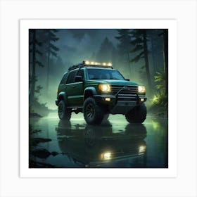 Green Suv In The Forest Art Print