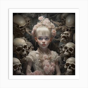 Little Girl With Skulls 2 Art Print