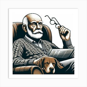 Old Man Reading Newspaper Art Print