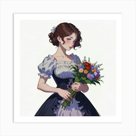 Girl With Colourful Flowers Art Print