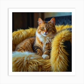 Cat Sitting On A Yellow Furry Chair Art Print