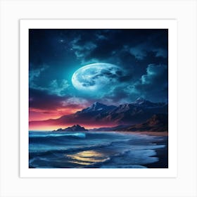 Full Moon Over The Ocean Art Print