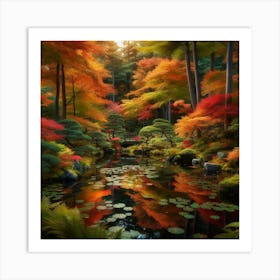 Autumn Leaves In A Pond Art Print