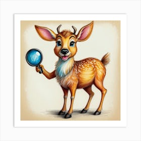 Cute Deer With Magnifying Glass Art Print