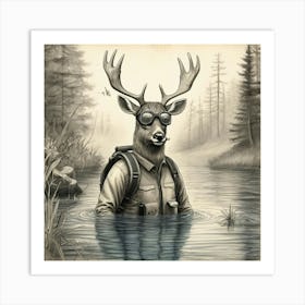 Deer In The Water 5 Art Print