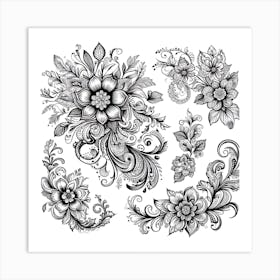 Black And White Floral Design 7 Art Print