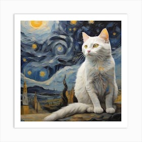 Starry Night Cat Art Print