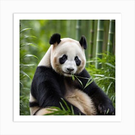 A Panda Sits Contently Eating Bamboo Amidst A Lush Green Forest, Its Black And White Fur Contrasting Beautifully With Nature 4 Art Print