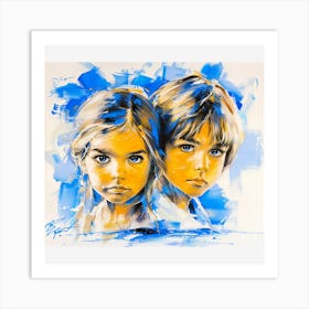 Two Children With Blue Eyes Art Print