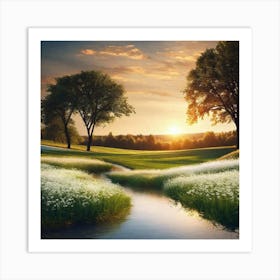 Sunset At The Golf Course Art Print