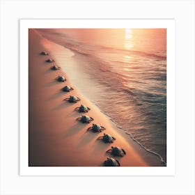 Marching Turtles at Sunset Art Print