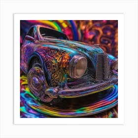 Psychedelic Biomechanical Freaky Scelet Car From Another Dimension With A Colorful Background 4 Art Print