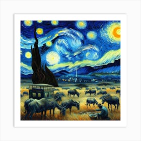 Van Gogh Painted A Starry Night Over The Serengeti Savannah 1 Art Print