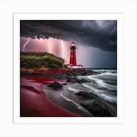 Lightning Storm At The Lighthouse Art Print