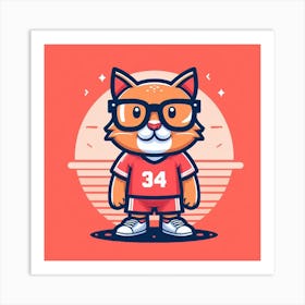 Cartoon Cat With Glasses Art Print