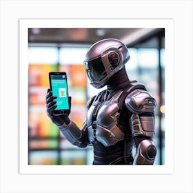 Robot Holding A Smartphone Art Print