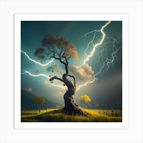 Tree In The Storm Art Print