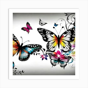 Butterflies And Flowers 13 Art Print