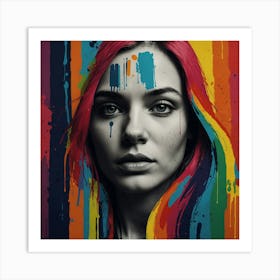 Girl With Colorful Hair Art Print