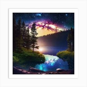 Starry Sky Over Lake 7 Art Print