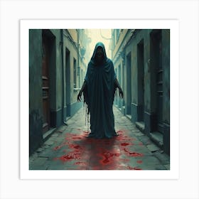 Horror Figure In A Chilling Watercolor Dark Alley 1 Art Print