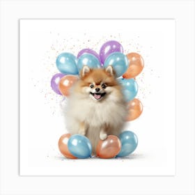 Pomeranian Dog With Balloons 1 Art Print