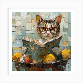 Cat Reading A Book Art Print