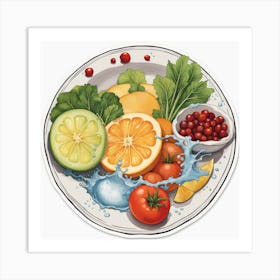 A Plate Of Food And Vegetables Sticker Top Splashing Water View Food 8 Art Print