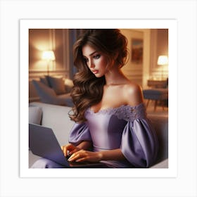 Beautiful Woman Using Laptop 4 Art Print