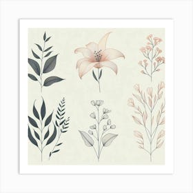 Watercolor Flowers Set Art Print